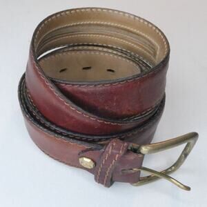 Marino Orlandi Brown Leather Money Belt Mens 44 Solid Brass Buckle Italy Zipper